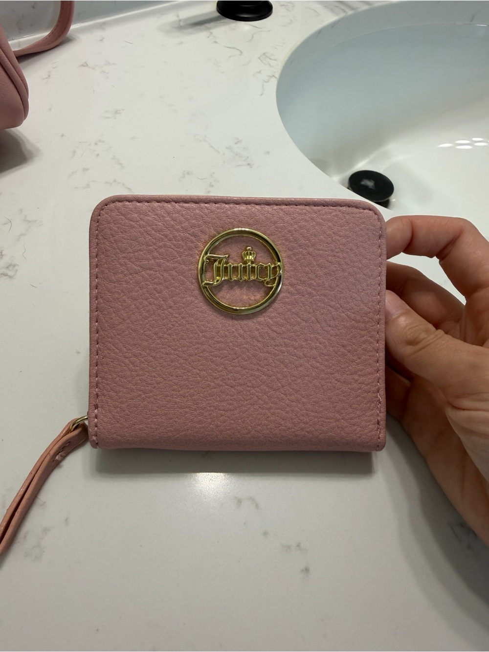 Juicy Couture Blush Pink Zip-Around Wallet with Gold Logo